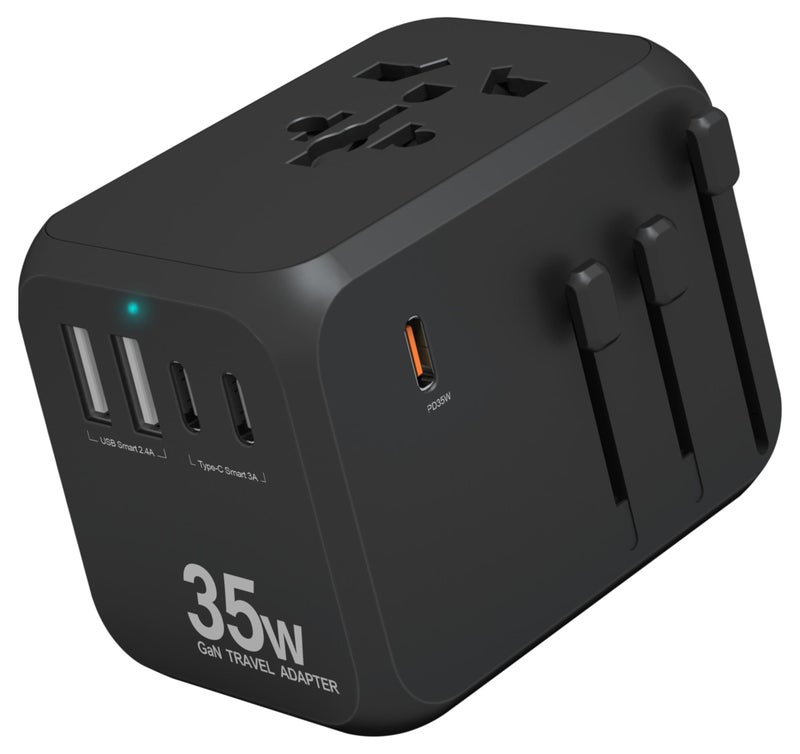 Vera Collect Universal GaN Travel Adapter, 35W International Power Adapter with 2 USB-A & 3 USB-C Ports PD Wall Charger - Worldwide Travel Essentials, European Travel Plug Adapter for UK/US/AU - Image 1