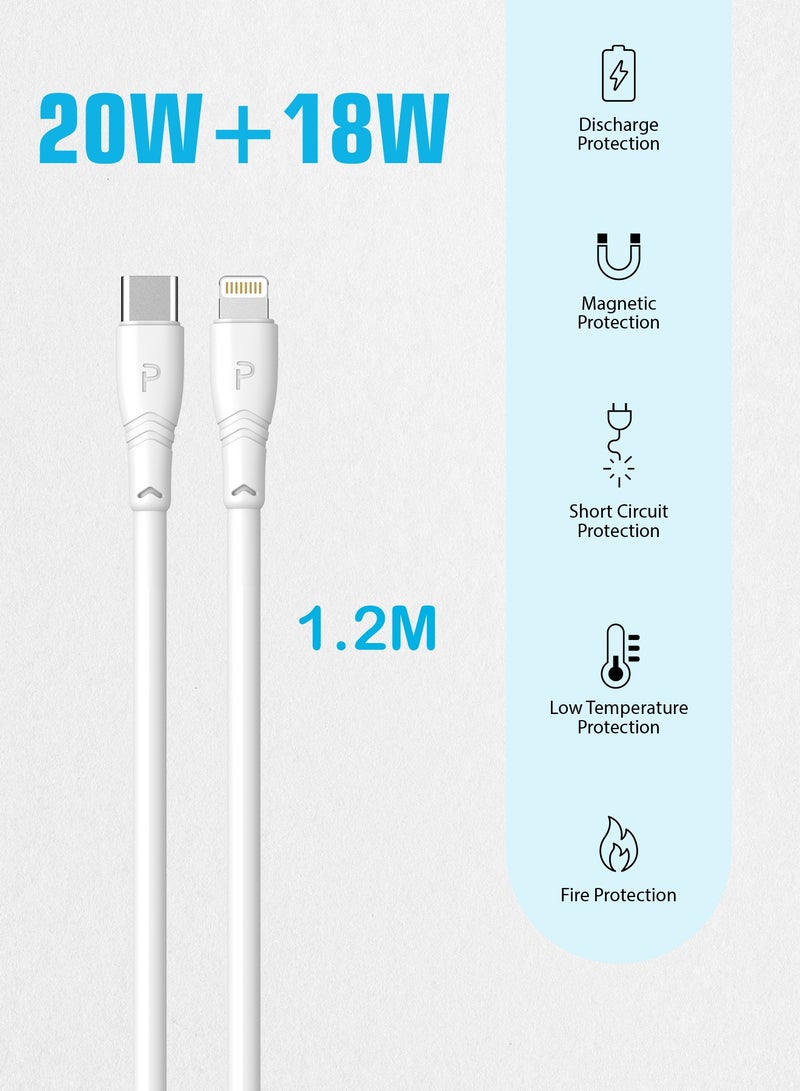 Pawa Dual Port Wall Charger PD + QC3.0 20W UK with Type-C to Lightning Cable - White - Image 2