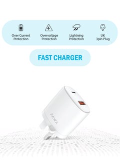 Pawa Dual Port Wall Charger PD + QC3.0 20W UK with Type-C to Lightning Cable - White  - Image 4