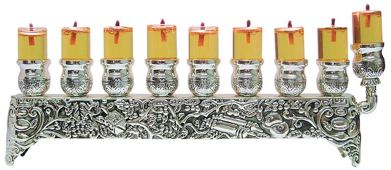 Ner Mitzvah Silver Plated Oil Wall Menorah Fits Standard Chanukah Oil Cups and Large Candles for Indoor Use 3 inch High