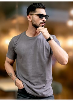 Maniac Mens Solid Interlock Round Neck Half Sleeve Dark Grey Cotton T-Shirt  - Image 3