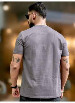 Maniac Mens Solid Interlock Round Neck Half Sleeve Dark Grey Cotton T-Shirt  - Image 5