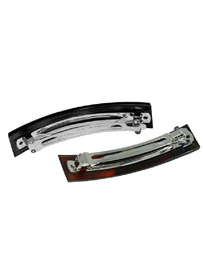 Parcelona - French Rectangular Bar Large 4" Celluloid Acetate Hair Barrette Clips For Women Set Of 2 Ponytail Automatic Hair Barrette For Thick Hair Durable Fashion Hair - Image 1