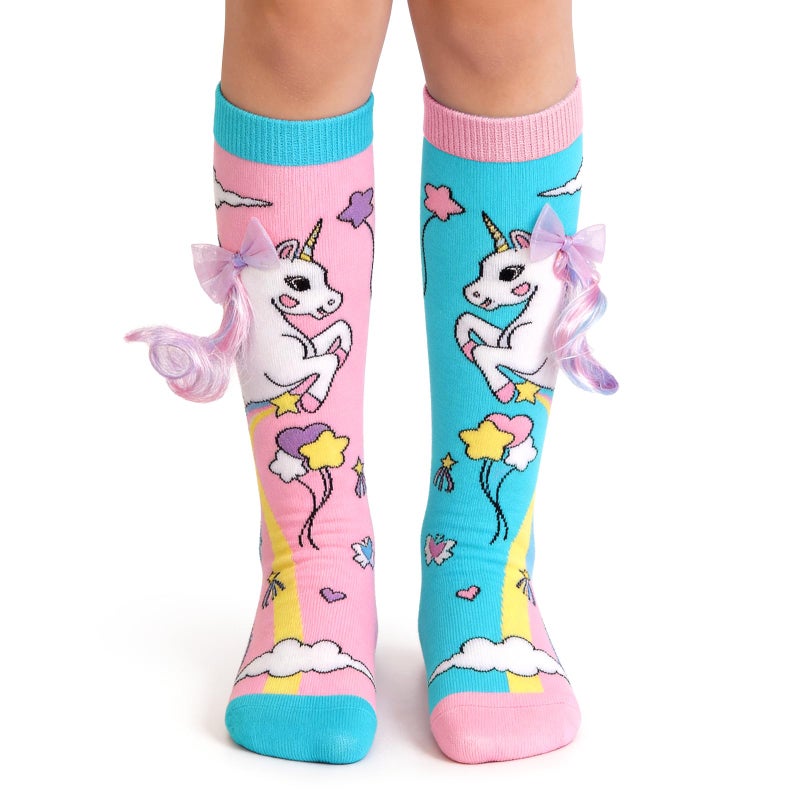 Bibalabili Crazy Socks for Kids - Cute Girls Knee High Silly Socks Fun Madmia Style Colorful Cute Animal Knee High Socks (Cute Unicorn) - Image 1
