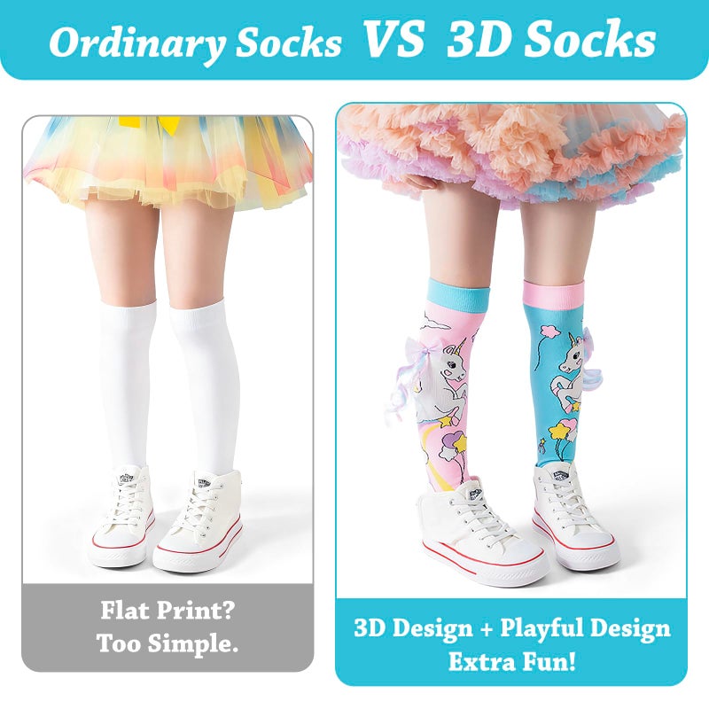 Bibalabili Crazy Socks for Kids - Cute Girls Knee High Silly Socks Fun Madmia Style Colorful Cute Animal Knee High Socks (Cute Unicorn) - Image 5