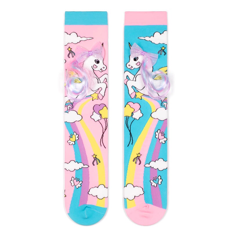 Bibalabili Crazy Socks for Kids - Cute Girls Knee High Silly Socks Fun Madmia Style Colorful Cute Animal Knee High Socks (Cute Unicorn) - Image 3