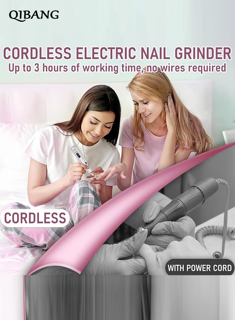 QIBANG Electric Nail Drill Machine – Professional Manicure/Pedicure Tool for Filing, Buffing, Cuticle Care & Polish Removal. nail instrument （Pink） - Image 2
