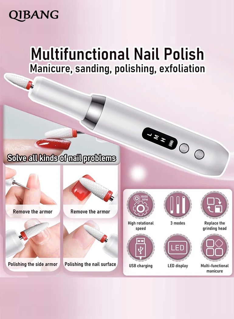 QIBANG Electric Nail Drill Machine – Professional Manicure/Pedicure Tool for Filing, Buffing, Cuticle Care & Polish Removal. nail instrument （Pink） - Image 4