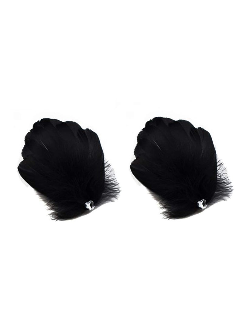 Fodattm 2PCS Girls Heartshaped Feather Hair Clip Headpiece Party Hairpins Hair Barrettes Hair Accessory Bridal Wedding Feather Fascinator Black 