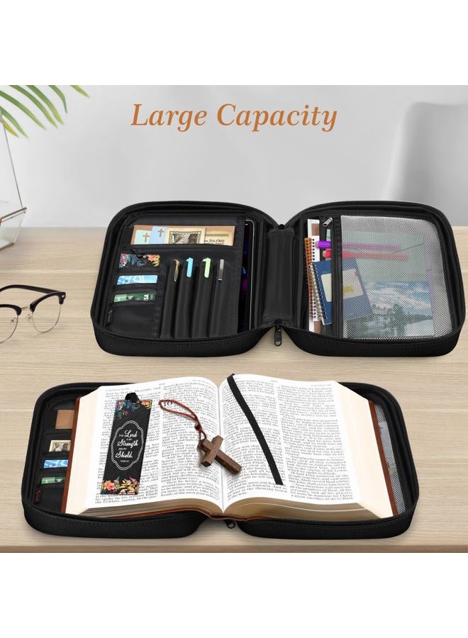 FINPAC Floral Bible Cover w/A Bookmark, Carrying Book Case Church Bag Bible Protective with Handle and Zippered Back Pocket for Adults Lady Women Mother, Black - Image 2
