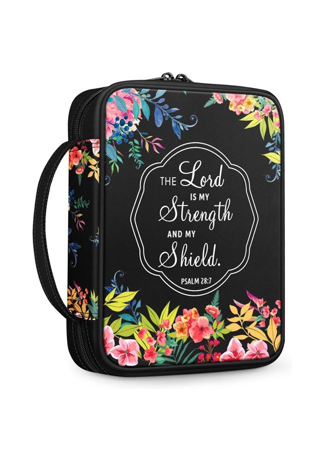 FINPAC Floral Bible Cover w/A Bookmark, Carrying Book Case Church Bag Bible Protective with Handle and Zippered Back Pocket for Adults Lady Women Mother, Black - Image 1