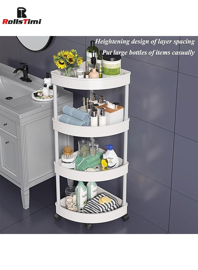 رولستيمي 4 طبقة رف زاوية المتداول عربة التخزين ، الثلاثي الجوف خارج المتداول عربة خدمات للمطبخ ، الحمام ، الغسيل ، الأماكن الضيقة ، الأبيض - Image 2