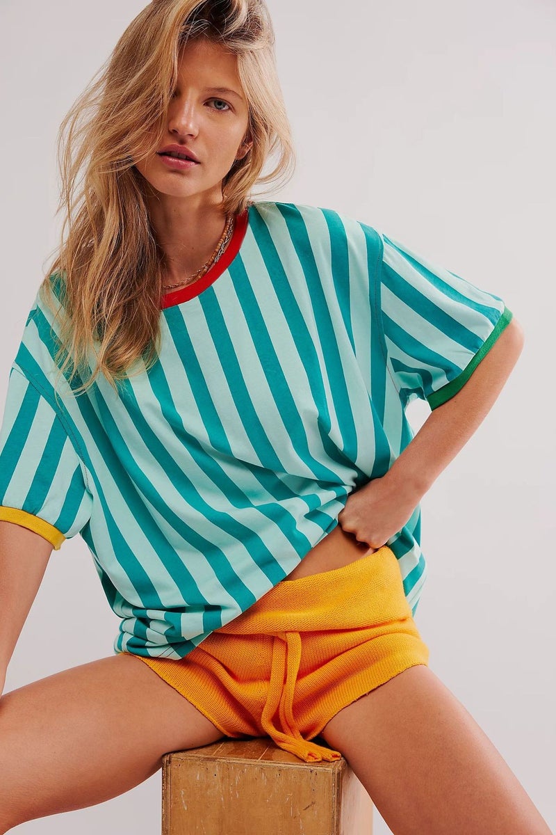 2024 New Women'S Top Striped Sports Loose Plus Size Women'S T-Shirt - Image 1