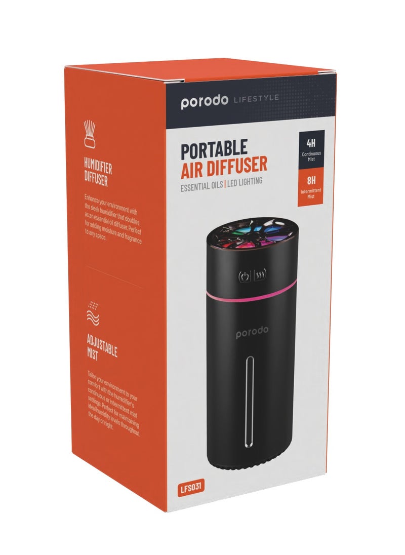 porodo Portable Air Diffuser with Essential Oils & LED Lighting / Humidifier Diffuser /  Adjustable Mist / Aromatic Air Freshener - Black  - Image 3
