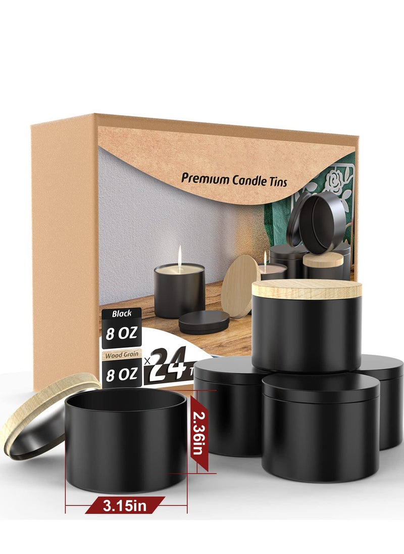 Black Candle Jars, Bulk Empty Candle Jars for Making Candles, 8oz Candle tins with lids, Suitable for DIY Candle Making (24Pack, Black)