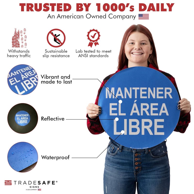 TRADESAFE Spanish Keep Area Clear Anti-Slip Floor Sticker - Mantener El Área Libre Floor Sign, Peel and Stick Adhesive Vinyl Sign, ANSI-Compliant, 17” Diameter Round Sticker - Image 2
