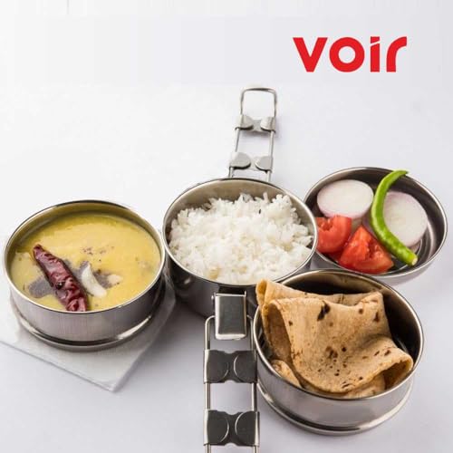 Voir Stainless Steel Lunch Box/Tiffin with Locking Clip, Hot & Cold, Compact & Durable, Perfect for Office, School, Picnic and Travel use (3 Tier - 1200ml Capacity) - Image 5