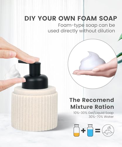 Deobath Beige Bathroom Accessory Set - 6 Pcs: Toothbrush Holder, Lotion & Foaming Soap Dispensers, Qtip Holder, Vanity Tray, Bathroom Tumbler - Countertop Organizer - Image 3