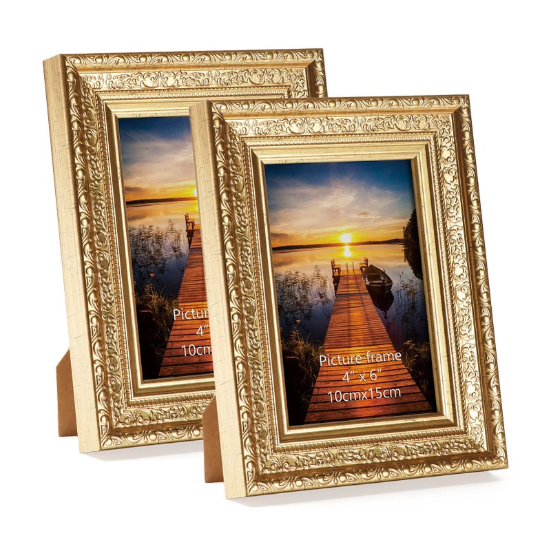 إطار صور إيدنسيل ليك 4x6 مجموعة من 2 إطار صور ذهبي عتيق 4 في 6 للعرض على الطاولة أو الحائط