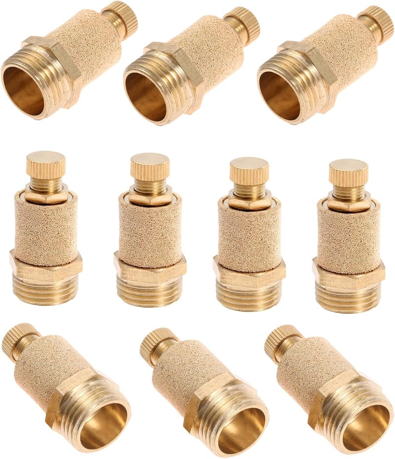 Mtsooning 10PCS 1/2Inch Pneumatic Muffler Filter, Brass Flow Control Silencer, Sintered Bronze Exhaust Silencer Fitting NPT BSL-03 - Image 1