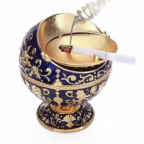 K COOL Windproof Ashtray with Lid Metal Portable Cigarettes Ashtrays for Outdoors Indoors Hand Stamped Pattern Smoking Ashtray Fancy Gift for Men Women(Navy Blue) - Image 4