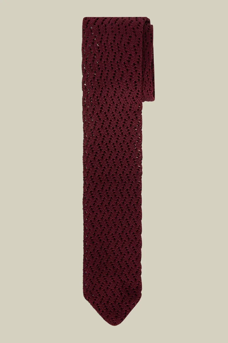 Doppelganger Men's plain knitted tie - Bordeaux