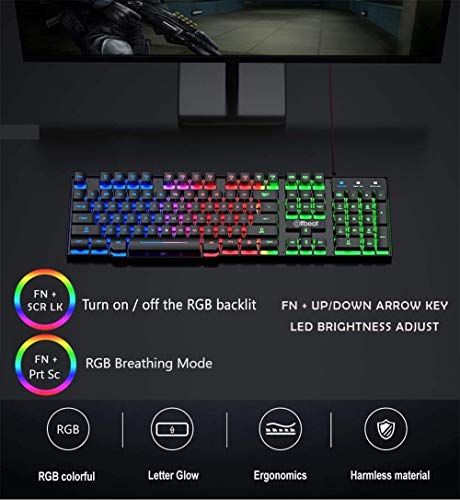 Offbeat® - Slayer RGB Backlit Mechanical Feel Like Wired Gaming Keyboard 19 Anti Ghost Keys and 3200 DPI Gaming 6D Button Mouse Combo, for Computer, Laptop, PC - Image 2