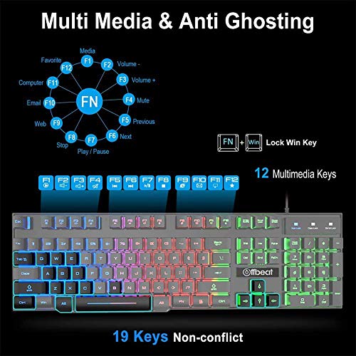 Offbeat® - Slayer RGB Backlit Mechanical Feel Like Wired Gaming Keyboard 19 Anti Ghost Keys and 3200 DPI Gaming 6D Button Mouse Combo, for Computer, Laptop, PC - Image 3