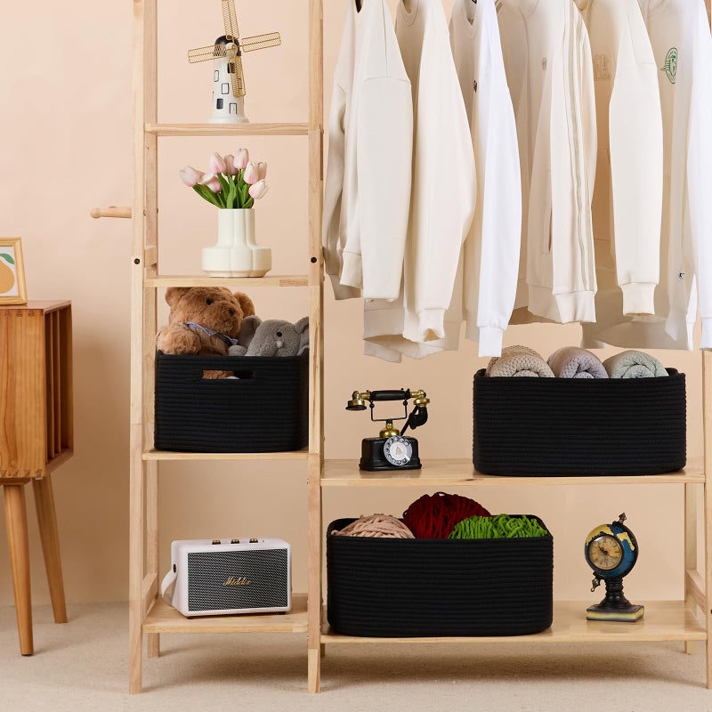 MiniArk Large Storage Baskets for Shelves, Closet Organizers Bins for Clothes Blanket Towels, Baby Nursery, Toy Baskets Box, Woven Rope Baskets, 17 x 13 x 7.5â€, 3 Packs Black - Image 3