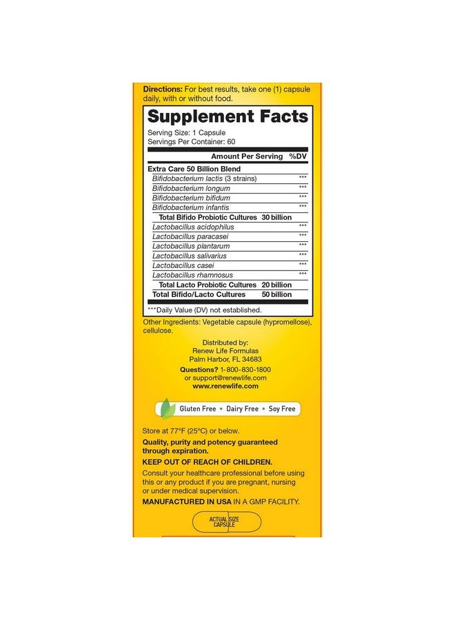 Renew Life رينيوا لايف إكسترا كير ألتيميت فلورا بروبيوتيك 50 مليار حزمة سفر، 60 حبة - Image 3