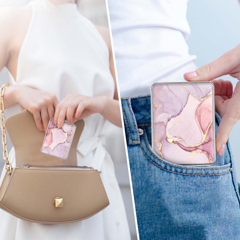 dcdcee Pocket Mirror, Small Travel Mirror with Magnification, Portable Double-Sided Magnifying Cosmetic Mirror for Daily (Pink Marble) - Image 4