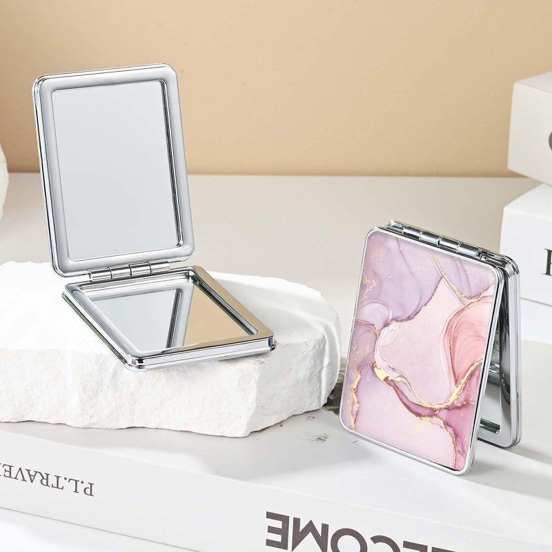 dcdcee Pocket Mirror, Small Travel Mirror with Magnification, Portable Double-Sided Magnifying Cosmetic Mirror for Daily (Pink Marble) - Image 5