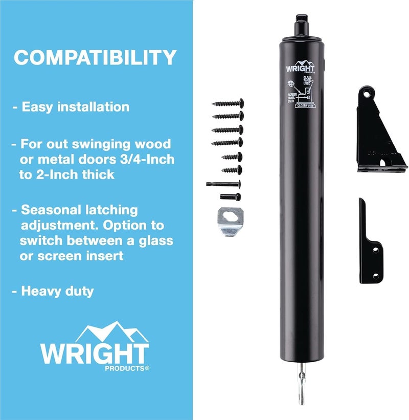Wright Products Heavy-Duty Pneumatic Storm Door Closer – Durable, Adjustable, Quiet-Closing with Hold-Open Feature (Transitional, Black) - Image 4