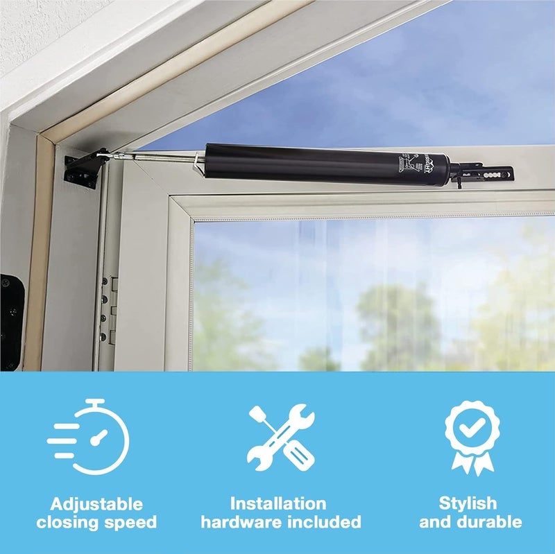 Wright Products Heavy-Duty Pneumatic Storm Door Closer – Durable, Adjustable, Quiet-Closing with Hold-Open Feature (Transitional, Black) - Image 3