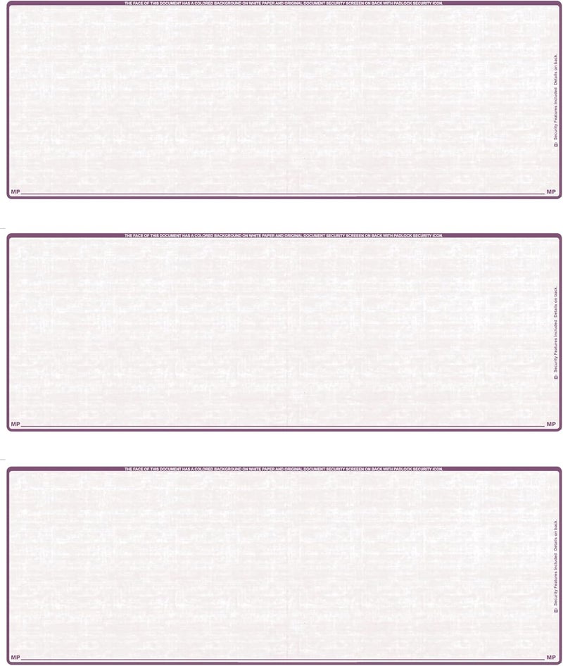 CAROUSELCHECKS 500 Sheets/Blank Laser 3 to a Page Computer Checks (Violet Safety) - Image 1