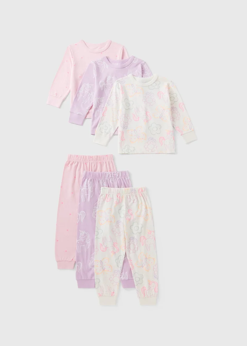 Matalan Girls Pink Unicorn Pyjama Sets