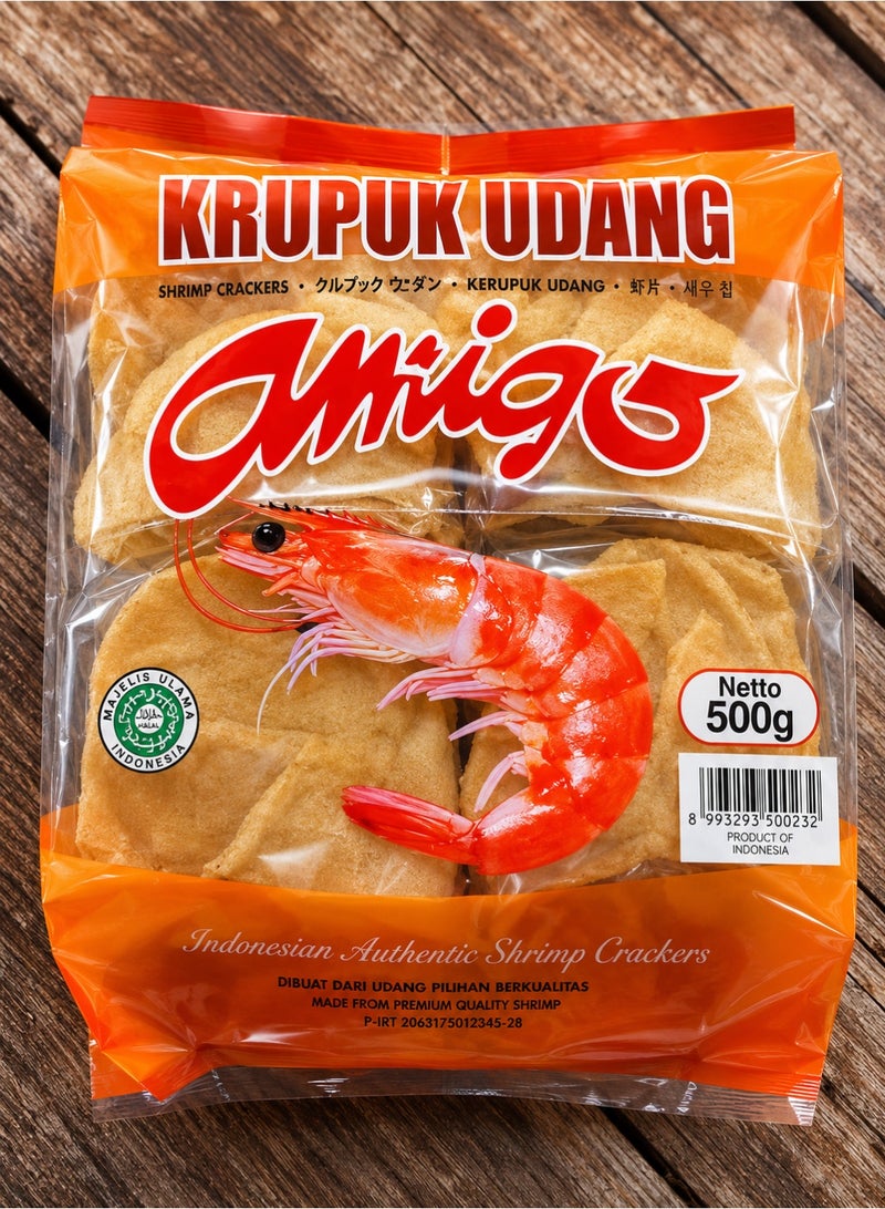 Amigo Indonesian Authentic Shrimp Crackers (Krupuk Udang) – 500g Pack – Crispy and Delicious Seafood Appetizer - Image 1