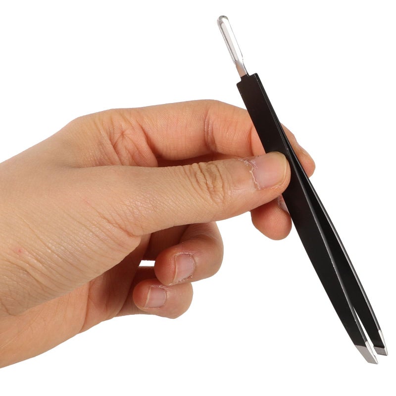 Dual Head Stainless Steel Eyebrow Tweezer And Eyelash Applicator Slant Tip Black - Image 4
