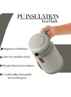 Nabhya Nabhya PU Insulated Inner Stainless Steel Hot & Cold Tea Flask, 1100ML Ribbed Design Tea Flask with Easy-Pour Lid, Durable BPA-Free Plastic Body, Ideal for Tea, Coffee, (Grey, 1100ML)  - Image 5