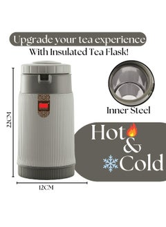 Nabhya Nabhya PU Insulated Inner Stainless Steel Hot & Cold Tea Flask, 1100ML Ribbed Design Tea Flask with Easy-Pour Lid, Durable BPA-Free Plastic Body, Ideal for Tea, Coffee, (Grey, 1100ML)  - Image 3