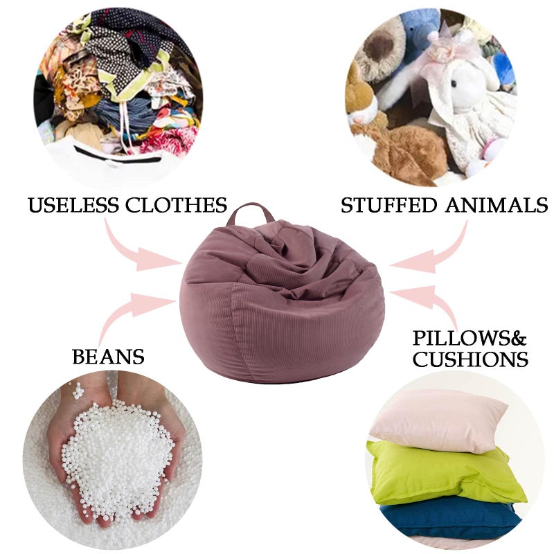 LPMOERA Stuffed Animal Storage Bean Bag Chair Cover (No Filler) For Kids and Adults.Pets Dogs/Cats Lazy Beds.Soft Premium Corduroy Stuffable Bean Bag For Organizing Children Plush Toys or Memory Foam - Image 4