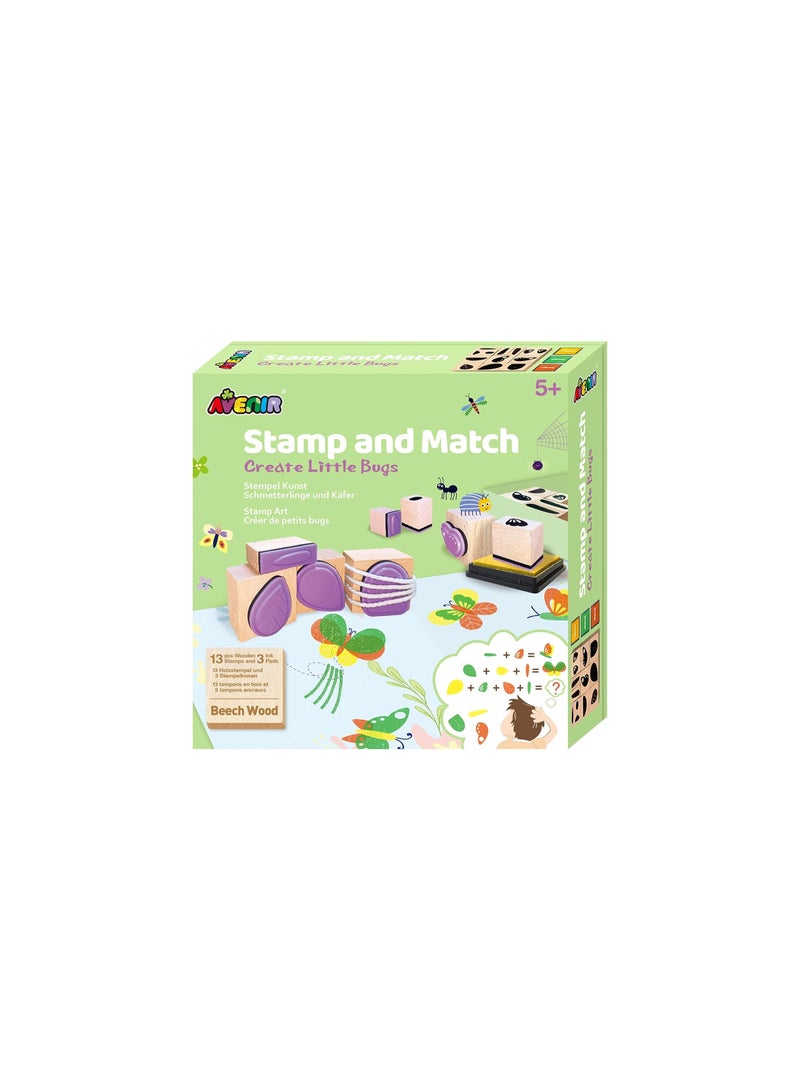 Avenir Stamp and Match - Create Little Bugs | Craft Imaginative Bugs with 15 Wooden Stamps, Spark Imagination & Cognitive Development | Exciting Craft Kit for Kids 3+ - Image 1