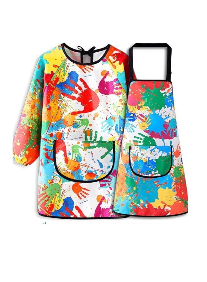 MIXDE Kids Art Smock,2 PCS Painting Apron for Toddler,Children Artist Smock with Pocket and Long Sleeves,Long Section,Waterproof,Art Painting Apron - Image 1