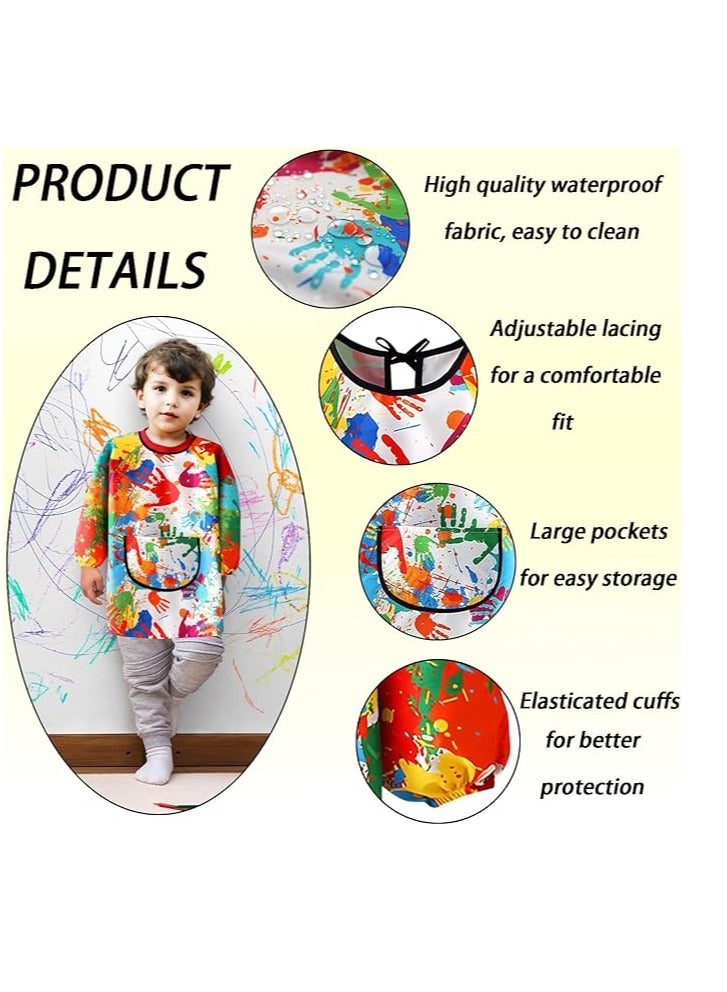 MIXDE Kids Art Smock,2 PCS Painting Apron for Toddler,Children Artist Smock with Pocket and Long Sleeves,Long Section,Waterproof,Art Painting Apron - Image 5