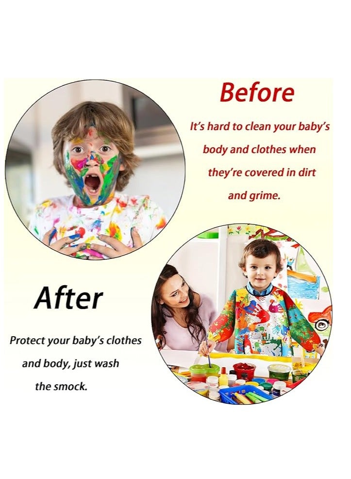 MIXDE Kids Art Smock,2 PCS Painting Apron for Toddler,Children Artist Smock with Pocket and Long Sleeves,Long Section,Waterproof,Art Painting Apron - Image 4