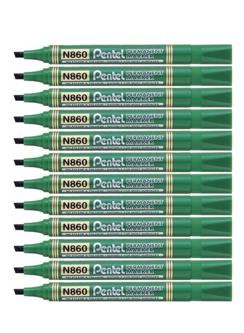 Pentel 12-Piece Permanent Marker Chisel Tip Green Ink - Image 1