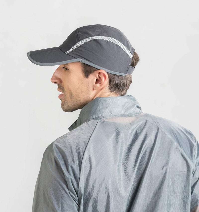 Connectyle Foldable Mesh Sun Cap Outdoor Sports Hat Breathable Sun Runner Cap with Reflective Trim,Dark Grey,55-60cm/21.5-23.5inch - Image 3