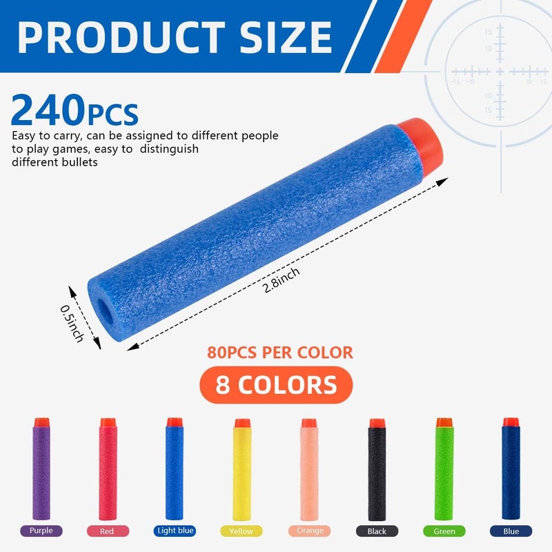 Kiseer 240 Pcs Colorful Refill Darts Bullets Ammo Pack For Nerf N-Strike Elite Series Blasters - Image 2