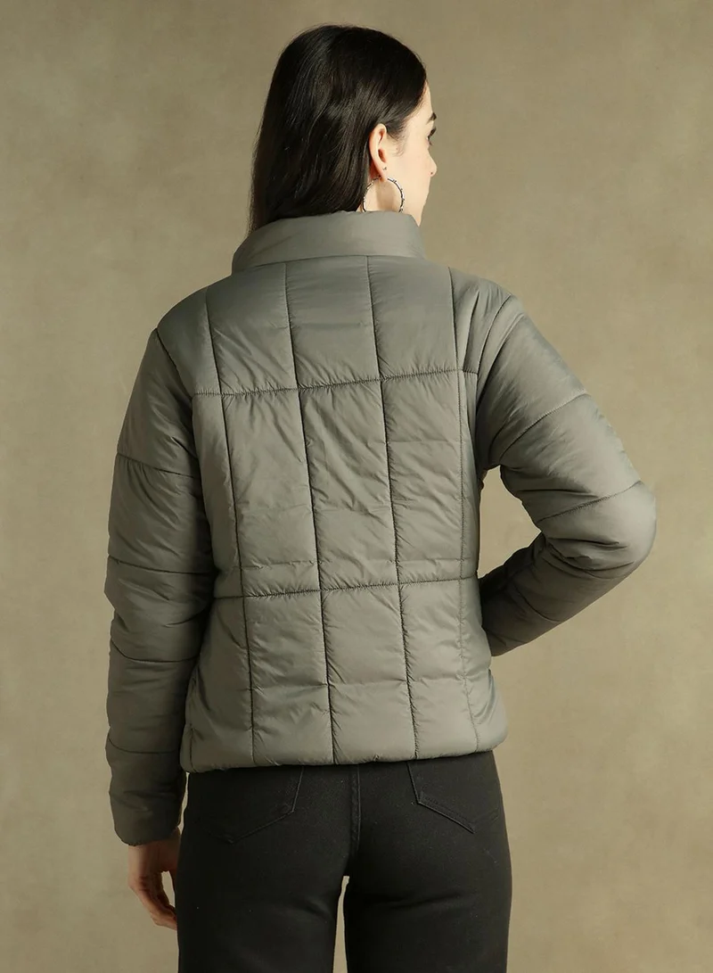Dennis Lingo Women's Grey 100% Polyester Solid Regular Fit Jacket