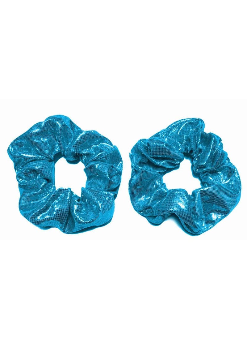Threddies Shiny Metallic Scrunchie Set, Set of 2 Blue Lame Scrunchies (Metallic Turquoise) 